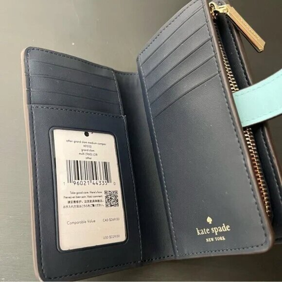 Kate Spade Tennis Grand Slam Medium Compact Bifold Wallet In Blue Multi NWT - Picture 4 of 8